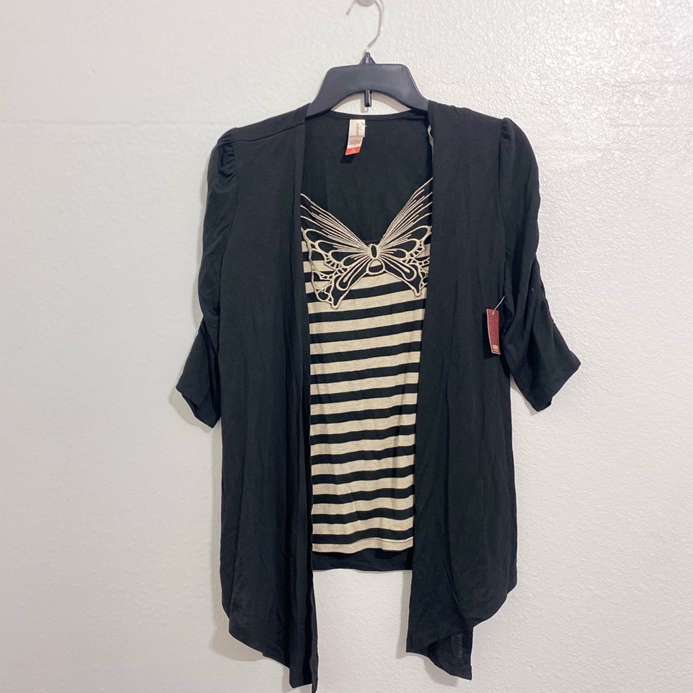 No Boundaries Cream and Black 3/4 Sleeve Blouse